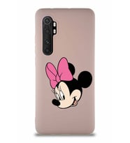 Xiaomi Mi Note 10 Lite Soft Premier Kapak Minnie Mouse-B Tasarımlı Silikon Kılıf - Pudra (Şeffaf)