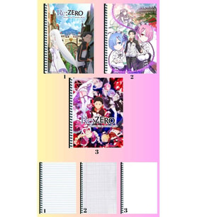 re zero 3 adet defter A4 büyük boy 72 sayfa çizgili_kareli_çizgisiz defter seti