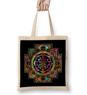 Colorful Gold framed Sri Yantra Sri Chakra Bez Çanta Uzun Saplı