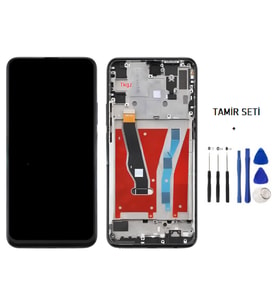 Tkgz - Y9 Prime 2019 Uyumlu Lcd Ekran Dokunmatik Servis Lcd ÇITALI SİYAH + TAMİR SETİ