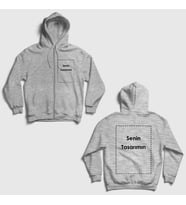 Presmono Unisex Gri Kendin Tasarla Kişiye Özel Sırt Baskılı Fermuarlı Kapüşonlu Sweatshirt 519220tt (Gri)