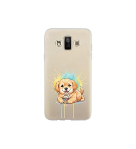 Samsung Galaxy J7 Duo ile Uyumlu Splash Köpek Tasarımlı Şeffaf Silikon Kılıf