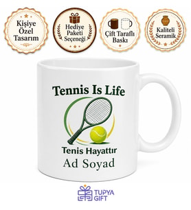 Tennis Is Life Yazılı Tenis Hayattır Baskılı Porselen Kupa Bardak Hediye