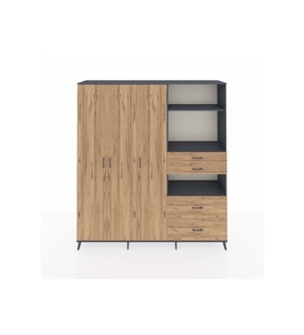 Hyperion Gardrop 12 Raflı 4 Çekmeceli Tek Askılı 220x44x243 Antrasit-Çam/Çam