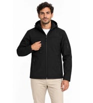 Erkek Su Geçirmez Softshell İçi Polar Astarlı Çıkarılabilir Kapüşonlu 4 Cepli Mont Ceket - Siyah