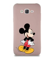 Samsung Galaxy J7 Soft Premier Kapak Mickey Mouse-D Tasarımlı Silikon Kılıf - Pudra (Şeffaf)