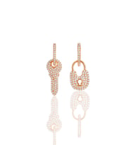 Gümüş rose zirkon taşlı kilit ve anahtar kombin küpe SGTL11642ROSE