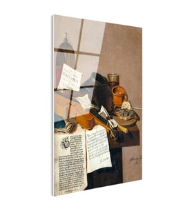 Tamperli Gerçek Cam Tablo R.R.L.F. Keman ve Kitaplar Vanitas Karanlık Ressam Tablosu Dekoru