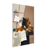 Tamperli Gerçek Cam Tablo R.R.L.F. Keman ve Kitaplar Vanitas Karanlık Ressam Tablosu Dekoru