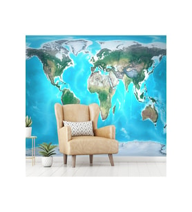 Dreamwall Kabartma Kıta Harita Desenli Isı Ve Ses Yalıtımlı Sağlıklı Tekstil Duvar Kağıdı (Mavi-Yeşil)