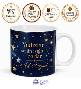 Yıldız Temalı Parlak Tasarım Baskılı Kupa Bardak Özel Hediye