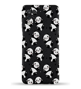 Samsung Galaxy M12 Uyumlu Lansman Kılıf Panda Tasarımlı İçi Kadife Kapak-Siyah (Şeffaf)
