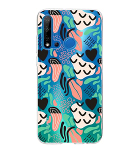 Huawei P20 Lite 2019 ile Uyumlu 1mm Kapak Memphis Desen Tasarımlı Şeffaf Silikon Kılıf