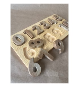 Doğal Ahşap Eğitici Sayılar Seti  Montessori Matematik Oyuncak 0-9  El Yapımı Puzzle