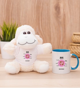 Kişiye Özel Balık Burcuna Hediye Peluş Koyun ve Mavi Kupa