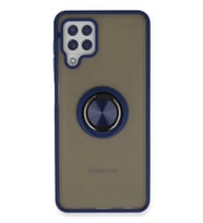 Galaxy A22 Kılıf Montreal Yüzüklü Silikon Kapak - Lacivert
