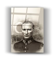 Cam Tablo - Atatürk Portresi Ordu Eskitme Tarzı - Duvar Dekorasyon - Ofis Dekorasyonu - Duvar Tablosu - Okul Ve Yurt - Hediye - Ev & Yaşam (Siyah - Beyaz)