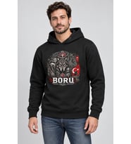 Börü Osmanlı ve Cumhuriyet Baskılı Siyah Kapüşonlu Cepsiz Sweatshirt