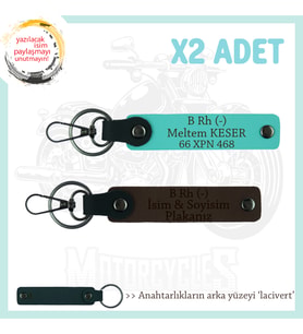 Motor Severlere, İsim Plaka ve B Rh (-) Kan Grubu Yazılı x2 Anahtarlık, Anı, K Kahve-Turkuaz-Laci