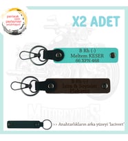 Motor Severlere, İsim Plaka ve B Rh (-) Kan Grubu Yazılı x2 Anahtarlık, Anı, K Kahve-Turkuaz-Laci