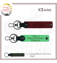 Motorcu Yolculara, İsim Plaka ve 0 - Kan Grubu Yazılı Güvenli Sürüş Anahtarlığı, F Yeşil-Bordo-Ysl