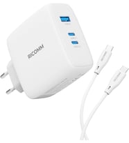 GaN 3 Portlu USB-C + USB-A Şarj Aleti QC5.0 PD3.1 iPhone, iPad, Samsung, Xiaomi, Notebook, Macbook Air Uyumlu Hızlı Şarj Cihazı + 2 Metre Type-C Kablosu
