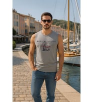 Erkek Bisiklet Yaka Yelken Baskılı Kolsuz T-shirt