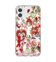 Iphone 11 Uyumlu Çilek ve Kediler Tasarımlı Şeffaf Telefon Kılıfı