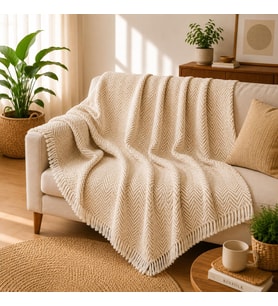 Pamuklu Lilyana Koltuk Örtüsü 170x210 cm, Çift Taraflı Dekoratif Şal, Tekli, Üçlü, Kanepe, Çekyat ve Berjer İçin Koruyucu, Kaymaz, Nefes Alan, Yıkanabilir, Modern Çizgili Tasarım (KREM)