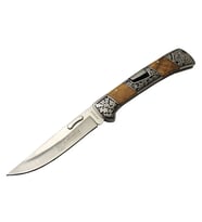 A3159-D Kahverengi Kamp Çakı 23,5Cm- Ahşap Sap, Kaplan İşlemeli, Kemerlikli