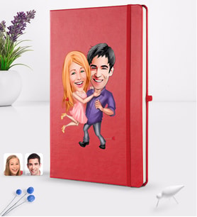 BK Gift Kişiye Özel Sevgililer Karikatürlü Karikatürlü Kırmızı Termo Deri Defter 16x24cm Model 3