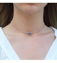 Aquamarin Taşlı Rose Gold Kaplama Choker Gümüş Kolye