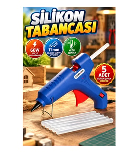 60 W Sıcak Silikon Tabancası – 11 mm Uyumlu, 5 Silikon Çubuklu Set
