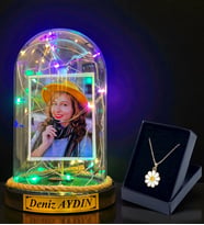 Sizlere Özel Renkli Led Işıklı Fanus ve Tasarımlı Kolye Hediye Seti