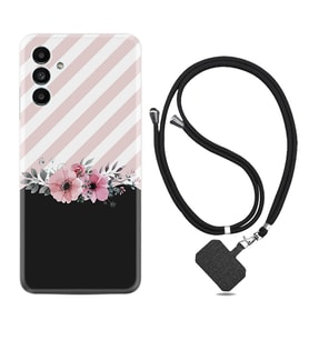 Samsung A23 A31 A32 A50 A51 A52 A53 A70 Kılıf Boyun Askılı Silikon Strip Pink Flowers 1396