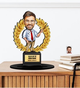Kişiye Özel Karikatürlü Yılın Öğretmeni Ahşap Oscar - Masaüstü Biblo