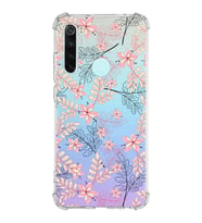 Xiaomi Redmi Note 8 Köşe Korumalı Antişok Kapak Floral Kırmızı Tasarımlı Şeffaf Silikon Kılıf