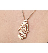 14 Ayar Altın Hamsa Kolye, Fatima'nın Eli, Uğurlu Charm Kolye