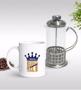 BK Gift Kişiye Özel Babaların En Kralı Tasarımlı Kupa & French Press Seti-1 (Model 1)