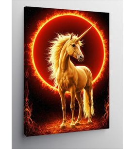 Kanvas Tablo Ateş Çemberinde Altın Unicorn