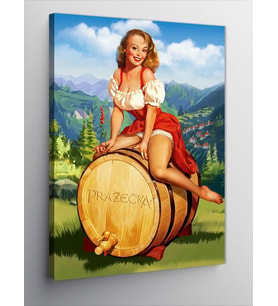 Kanvas Tablo Fıçı Bira Ve Pin Up Kızı