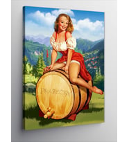 Kanvas Tablo Fıçı Bira Ve Pin Up Kızı