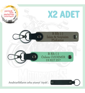 Hız Aşıkları İçin İsim Plaka ve B Rh (-) Kan Grubu Yazılı Hediyelik x2 Anahtarlık, Kül Gri-Yeşil-Syh