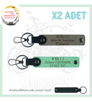 Hız Aşıkları İçin İsim Plaka ve B Rh (-) Kan Grubu Yazılı Hediyelik x2 Anahtarlık, Kül Gri-Yeşil-Syh