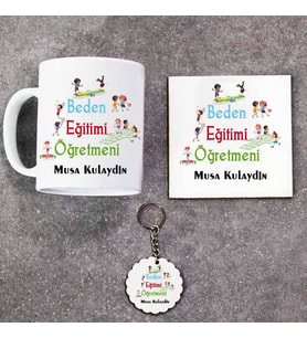 Beden Öğretmeni Kupa Bardak Altlık ve Anahtarlık Hediye Seti (Model 1)
