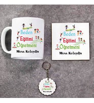 Beden Öğretmeni Kupa Bardak Altlık ve Anahtarlık Hediye Seti (Model 1)