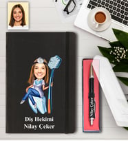 Kişiye Özel Bayan Diş Hekimi Karükatürlü Defter ve Kalem