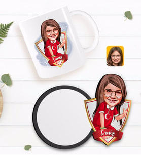 BK Gift Kişiye Özel Kız Çocuk Karikatürlü Beyaz Kupa ve Ahşap Bardak Altlığı Hediye Seti-2