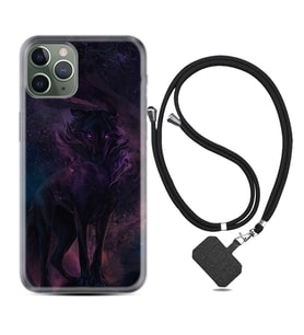 Apple iPhone 11 12 13 14 Pro Max Kılıf Boyun Askılı Silikon Black Purple Wolf 1791