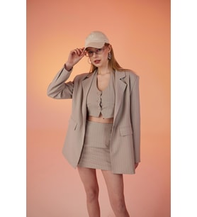 Striped Blazer Ceket Bej